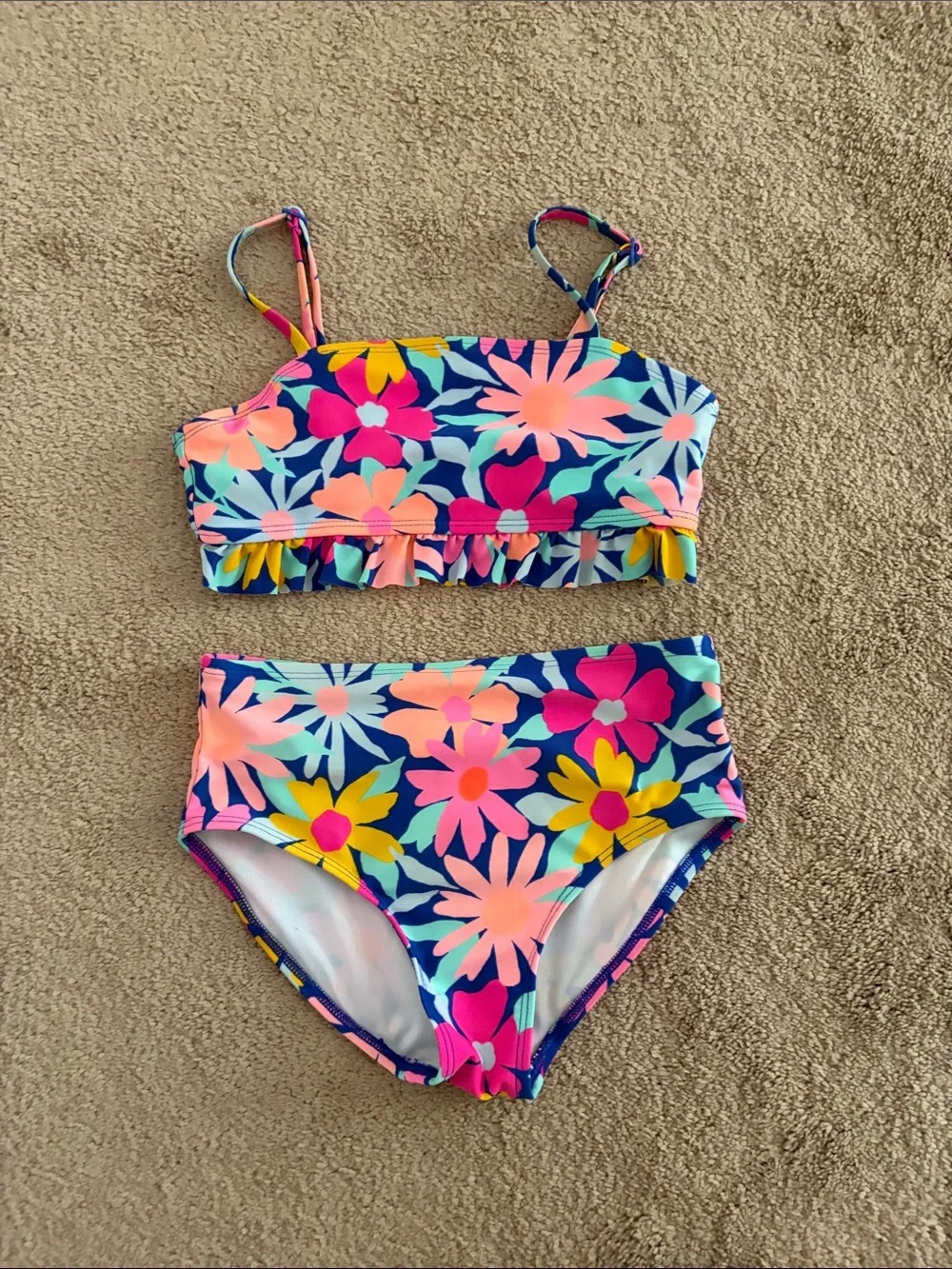 Cat & Jack Navy Floral Two-Piece Bikini with Pink and Yellow Flowers
